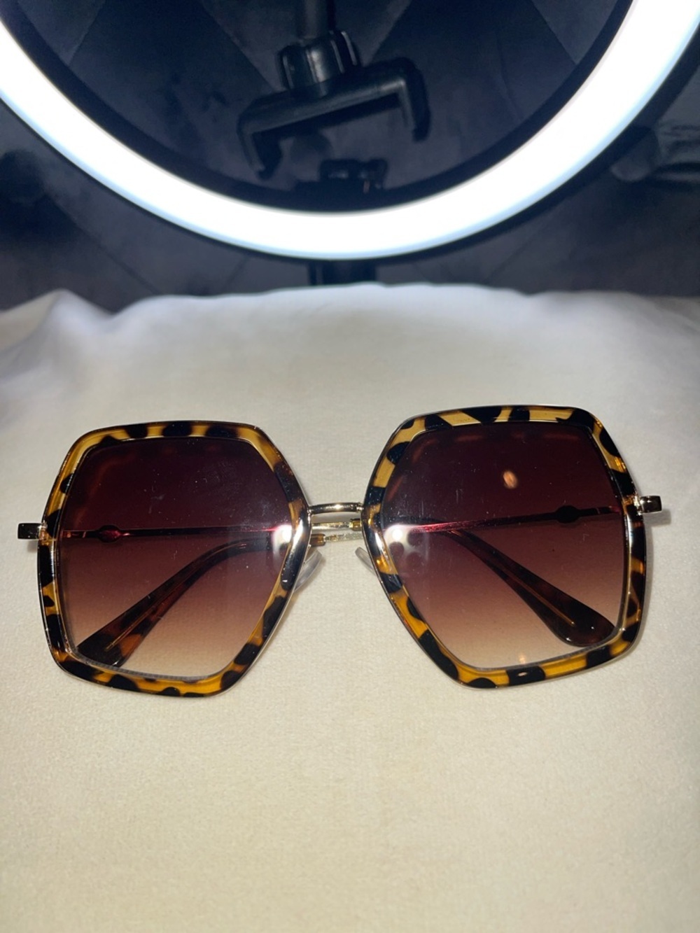 Tortoiseshell Oversized Geometric Sunglasses - Brown Lenses